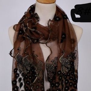 Beautiful peacock wrap around scarf in brown